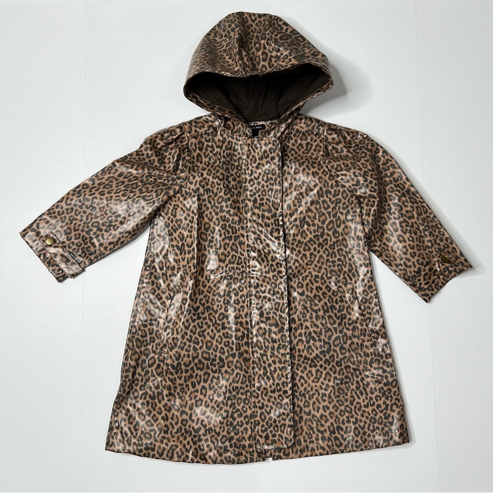 Something Navy Raincoat Leopard Print Girl’s Size 3 3T